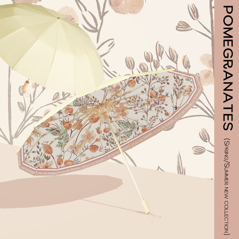 Women's elegant folding umbrella with floral design Bowlift