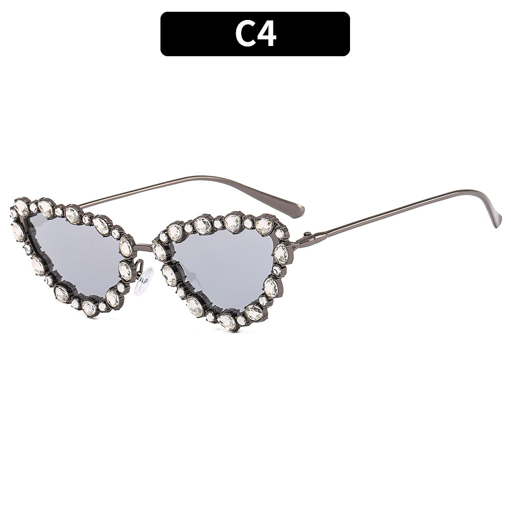 Heart-Shaped Rhinestone-Accented Sunglasses