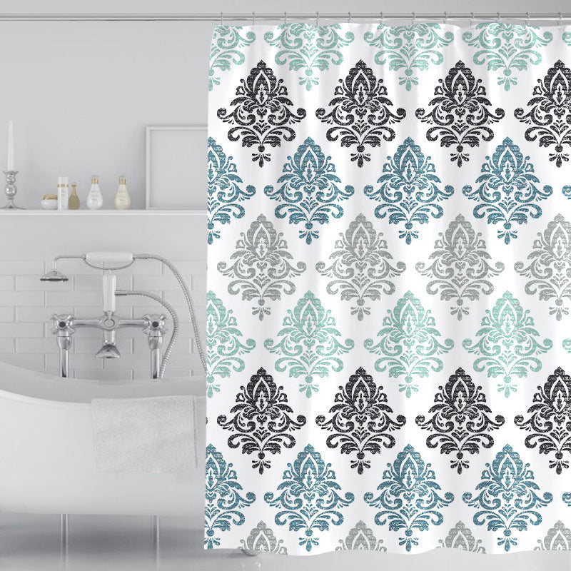 Women's Elegant Damask Shower Curtain Bowlift