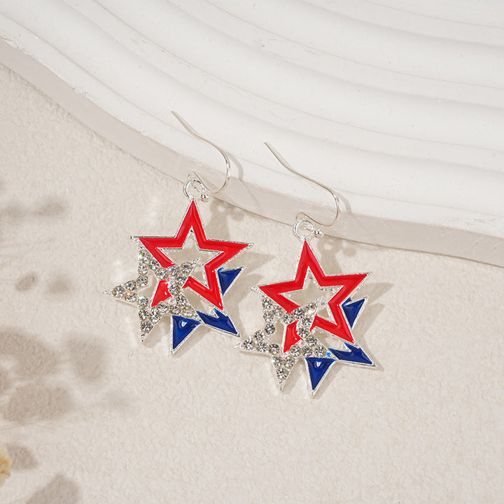 Ladies nan square crystal drop earrings with star grid and fine ear hook Bowlift