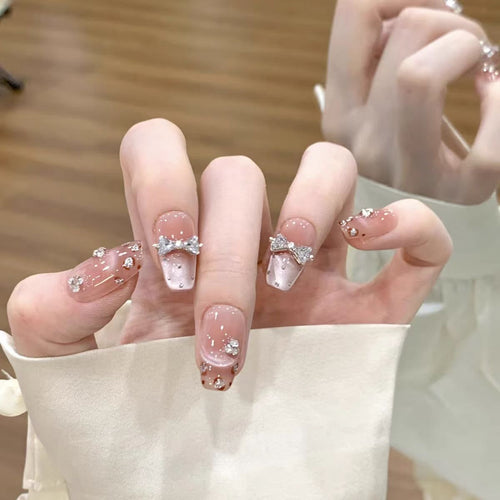 Decorative Press-On Nails with Bow and Rhinestone Accents Bowlift