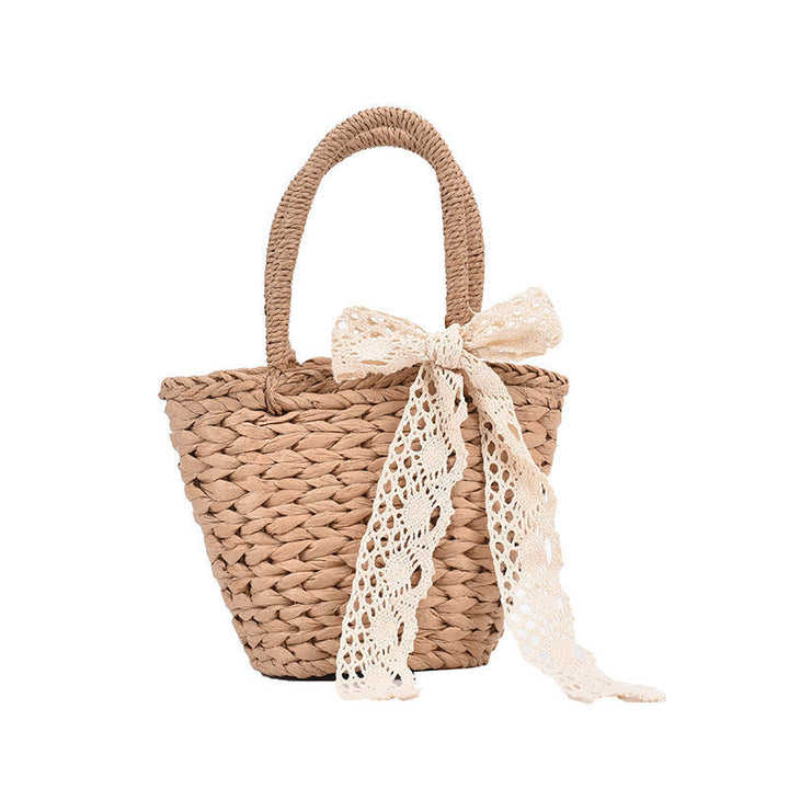 Handwoven basket bag with lace accent Bowlift