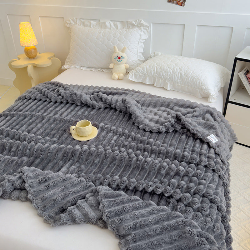 Women High-pile Cozy Blanket with Wave Pattern Bowlift
