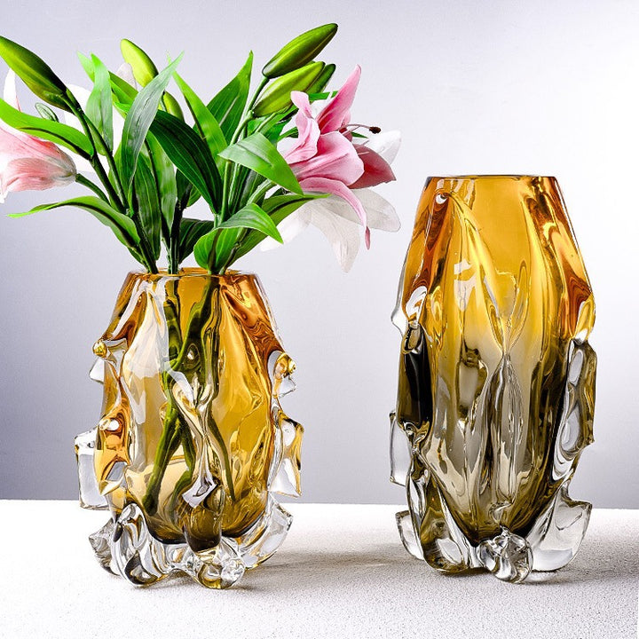 Handcrafted Sculptural Melted-Edge Thick-Glass Centrepiece Vase Bowlift