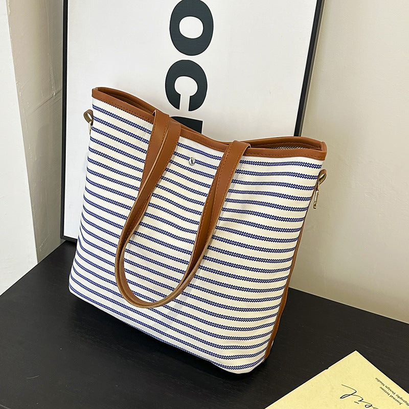WoStriped Canvas Beach Tote Bag Bowlift
