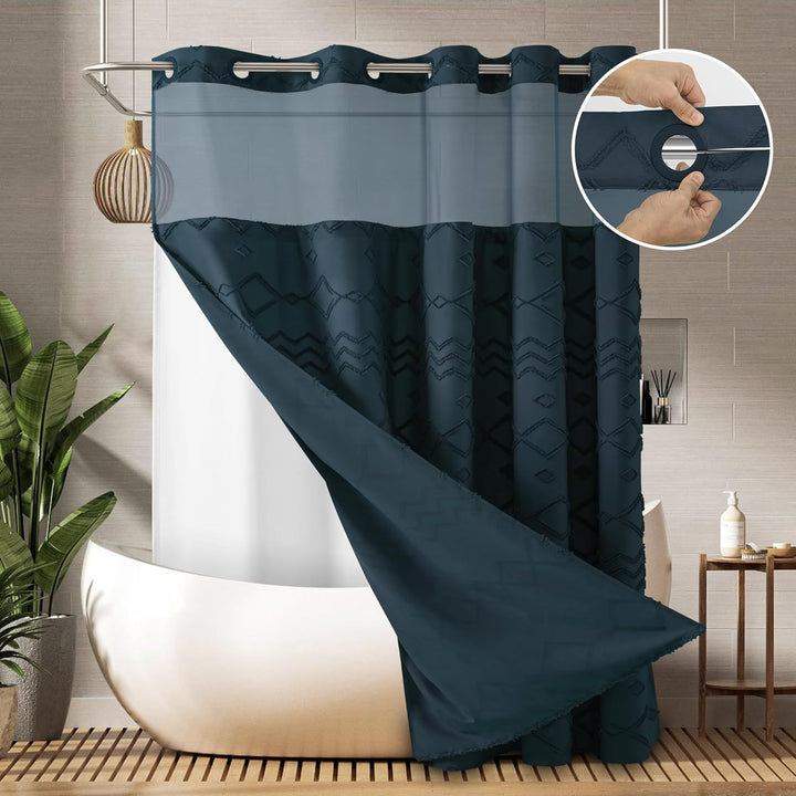 Textured Geometric Design Shower Curtain Bowlift