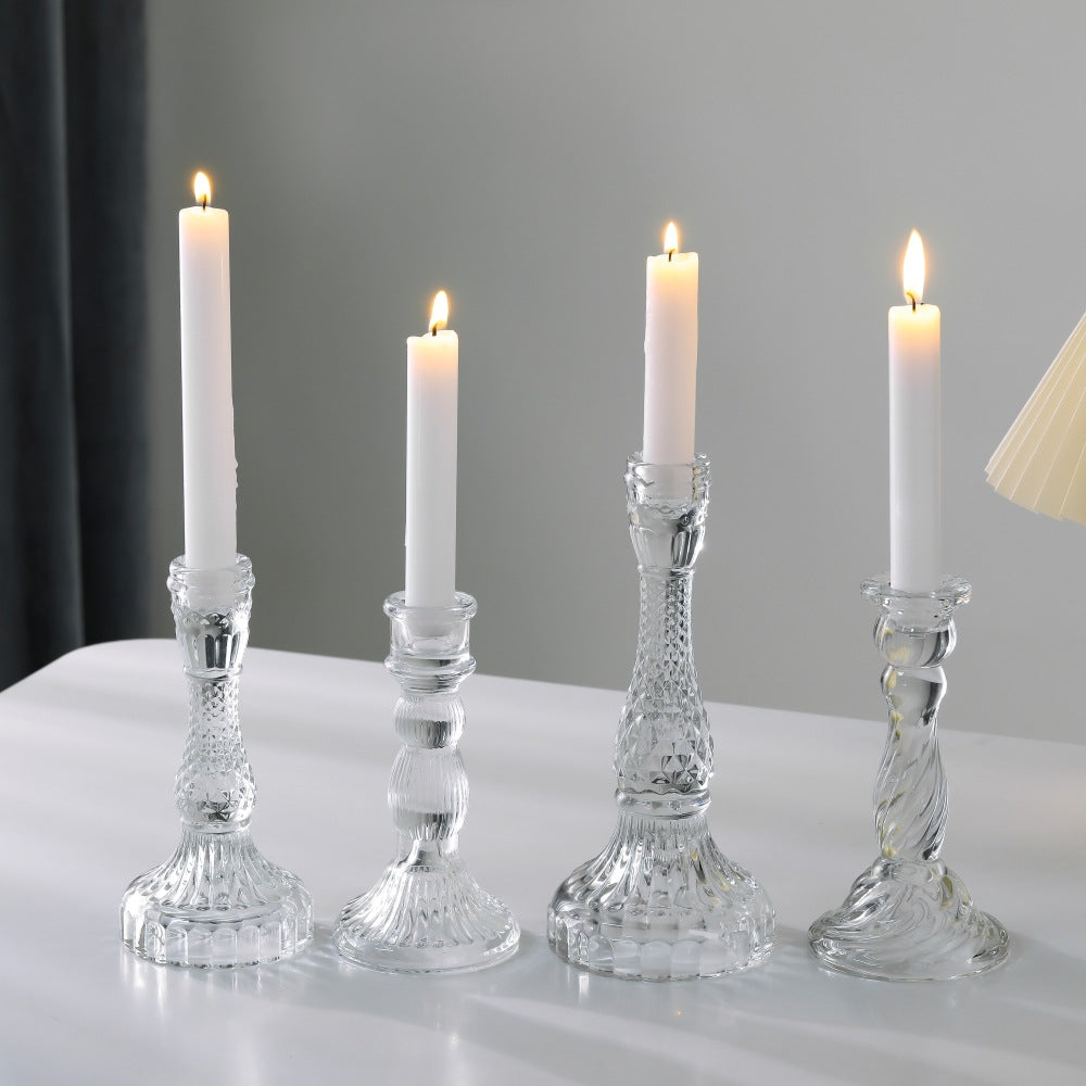 Tall Pressed Glass Decorative Candlestick Holder Bowlift