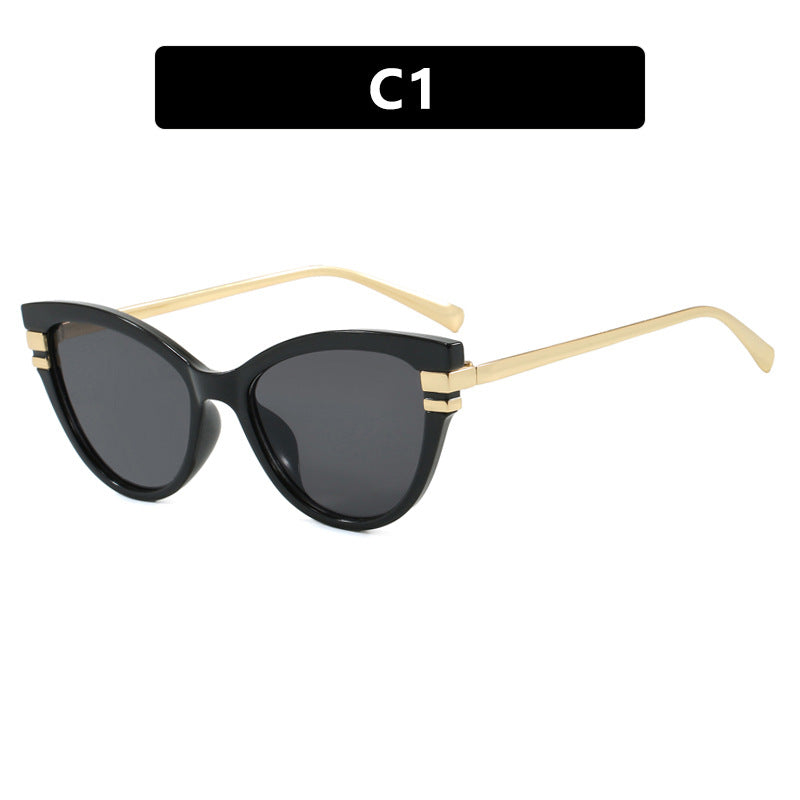 Ladies Cat-Eye Sunglasses with Elegant Plastic Frame and Golden Accents Bowlift