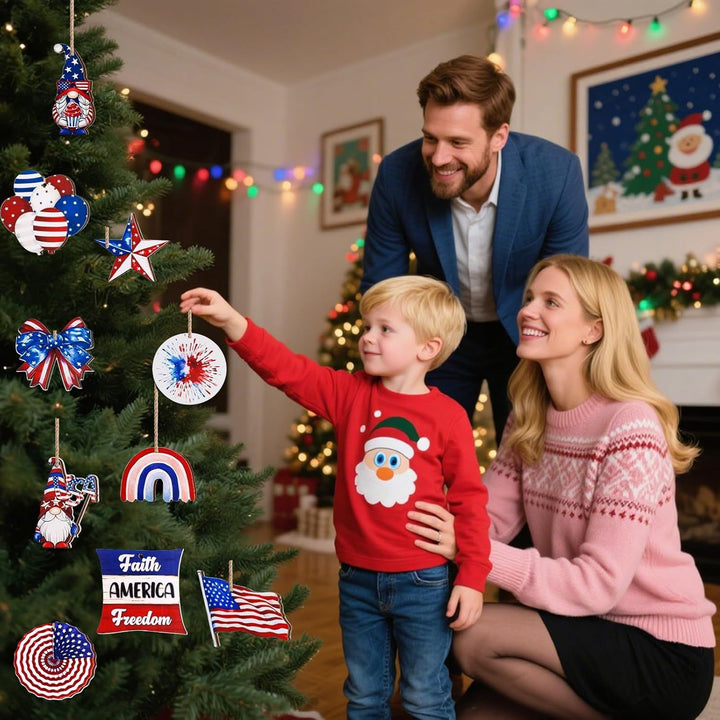Independence Day patriotic wooden hanging ornament assortment for home and party Bowlift