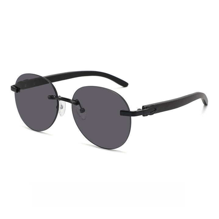Rimless oversized cat eye polarized sunglasses with wood-effect temples Bowlift