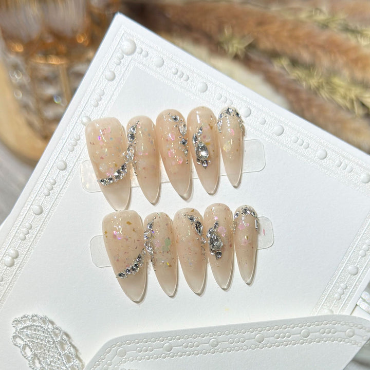 Glamorous Stiletto Press-On Nail Art Set with Floral and Glitter Details Bowlift