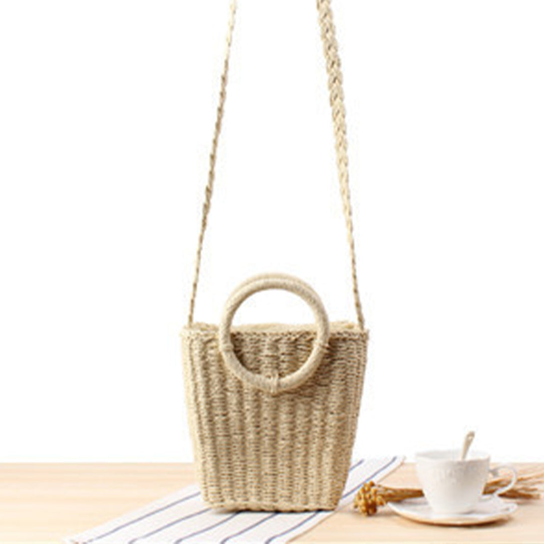 Braided Bast Shoulder Bag with Round Handle Bowlift