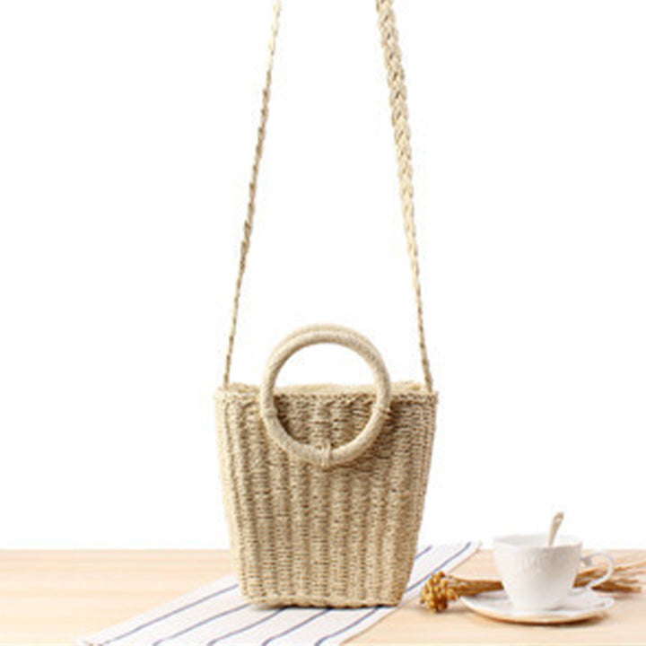 Braided Bast Shoulder Bag with Round Handle Bowlift