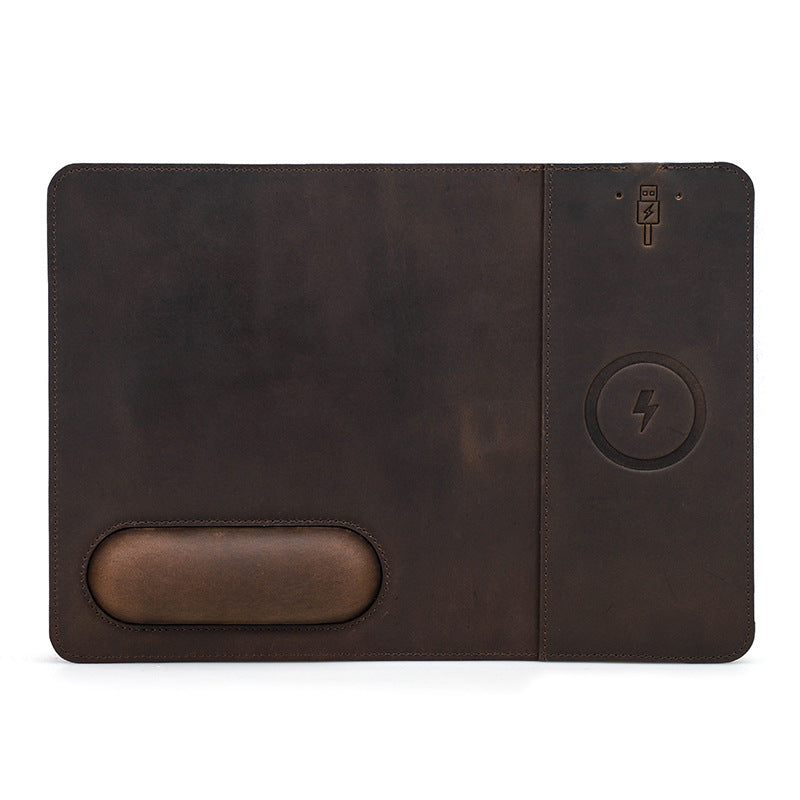 Leather Wireless Charging Desk Mat with Ergonomic Wrist Rest Bowlift