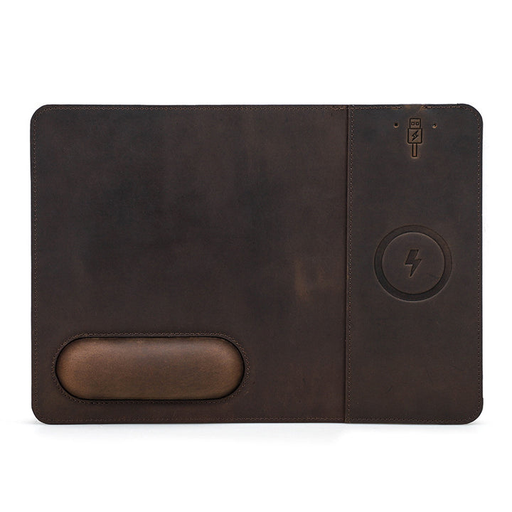 Leather Wireless Charging Desk Mat with Ergonomic Wrist Rest Bowlift