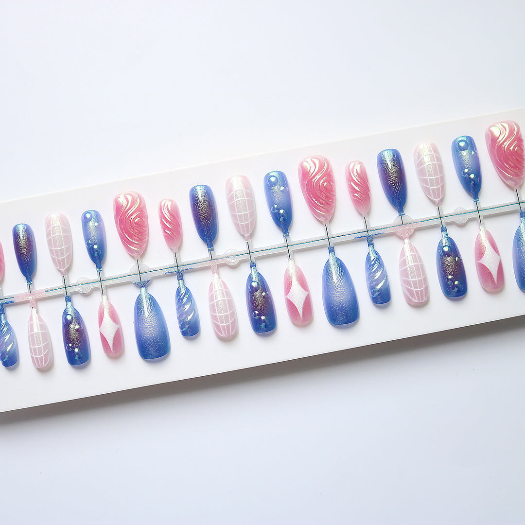 Decorative Press-On Nail Art Set with Iridescent and Abstract Designs Bowlift