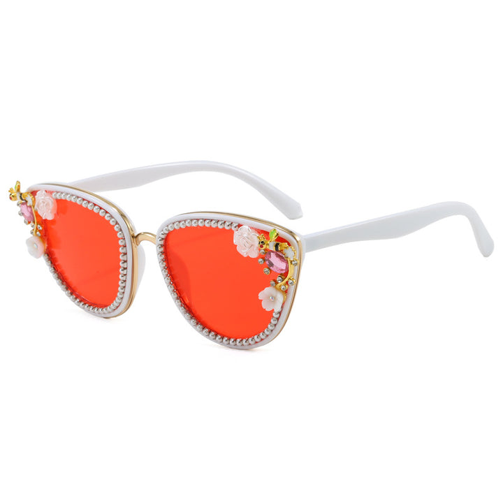 Ladies Glamorous Cat-Eye Sunglasses with Floral Decorations Bowlift