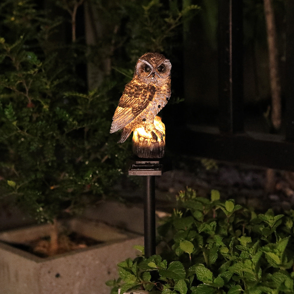 Realistic Owl Solar Garden Stake Light With LED Resin Sculpture Bowlift