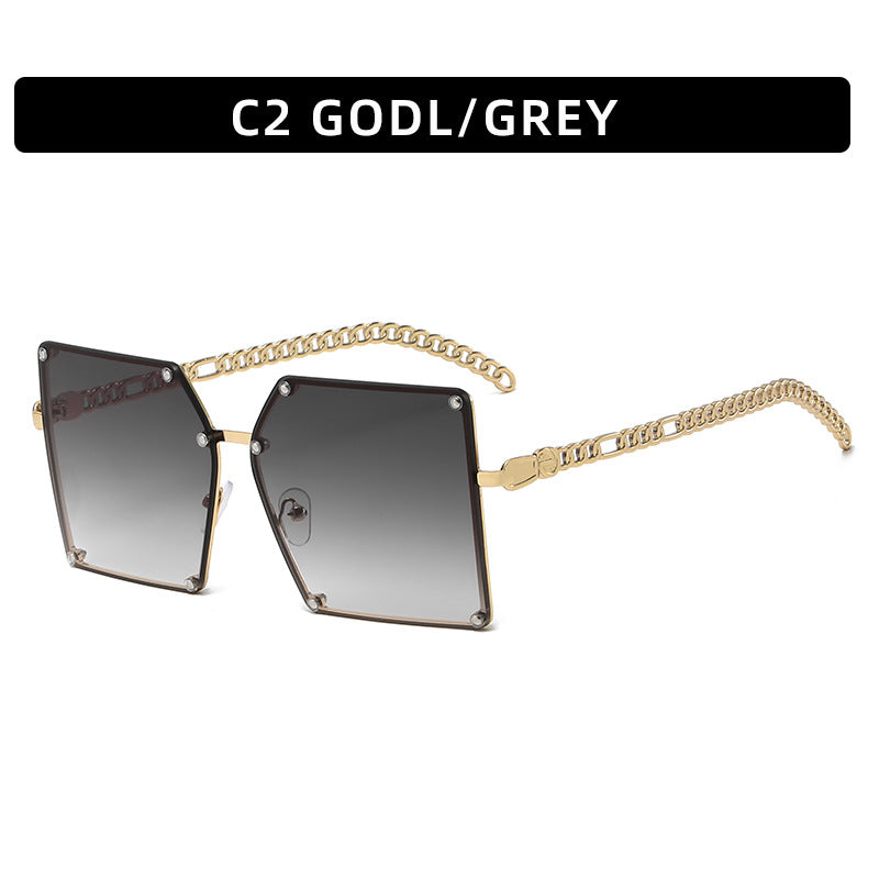 Geometric Shield Sunglasses with Stylish Chain Accents