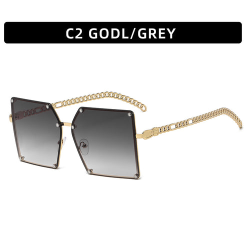 Geometric Shield Sunglasses with Stylish Chain Accents