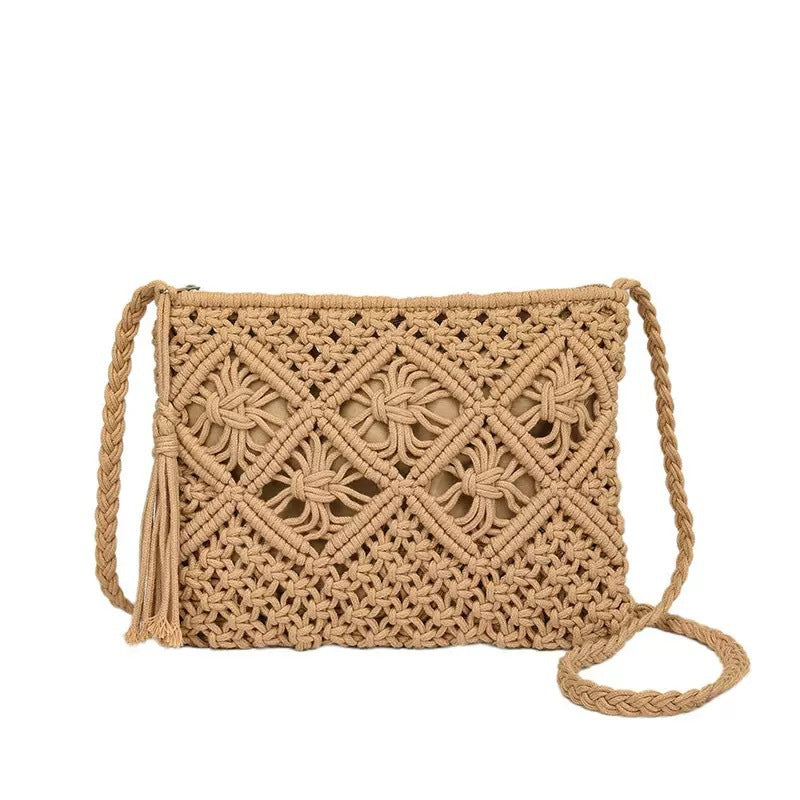 Macramé Shoulder Bag with Artistic Knot Design Bowlift