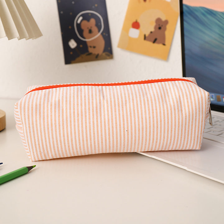 Striped Canvas Pencil Case and Stationery Organizer with Top Zipper Bowlift