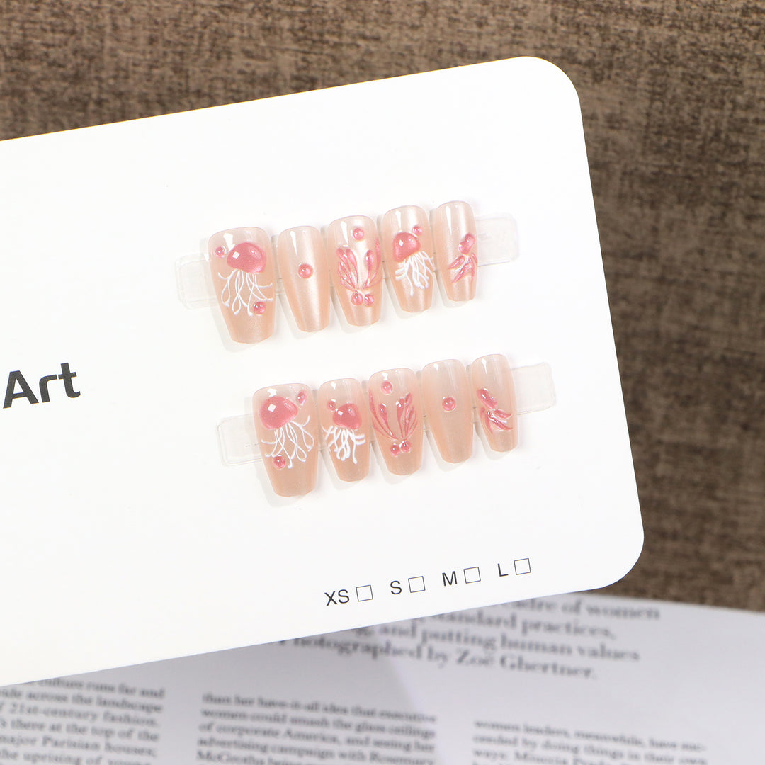 Artistic Jellyfish Press-On Nail Art Bowlift