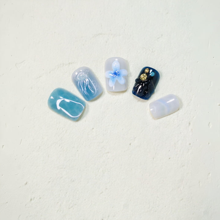 Ocean-Inspired Artistic Press-On Nail Design Bowlift