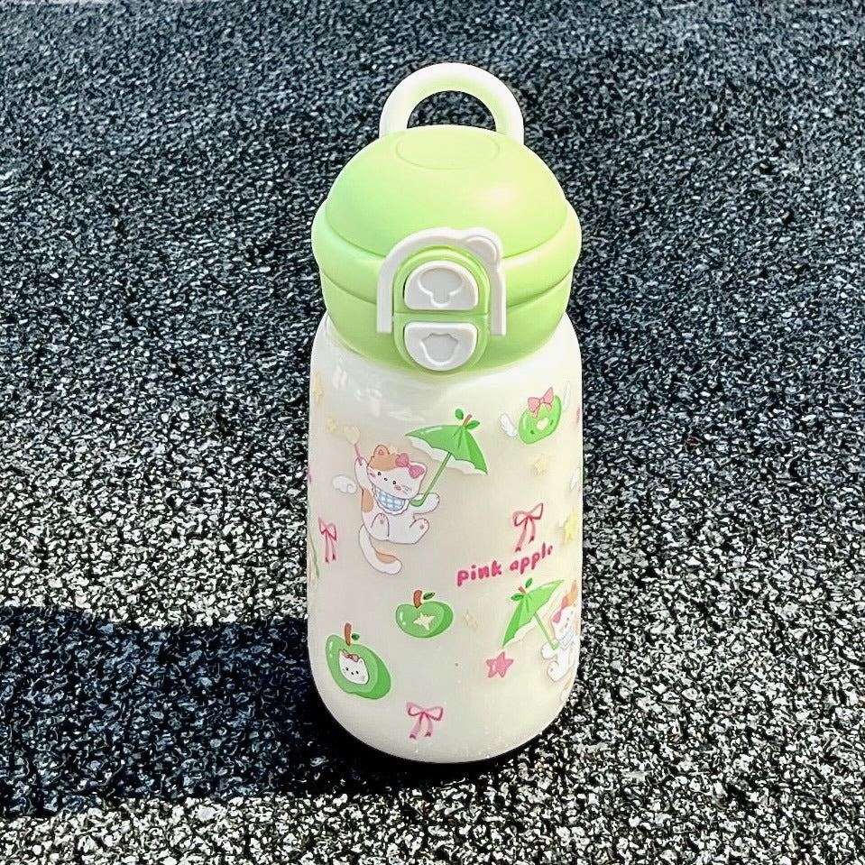 Women's insulated drinking bottle with playful animal design and secure flip-top lid Bowlift