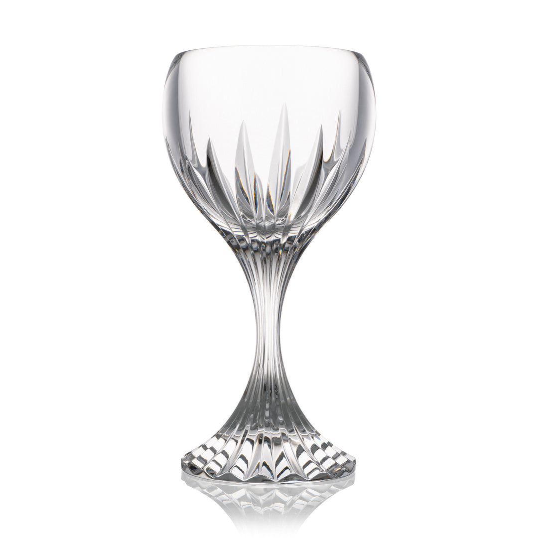 Tall Stem Cut Crystal Wine Goblet with Faceted Stem Bowlift