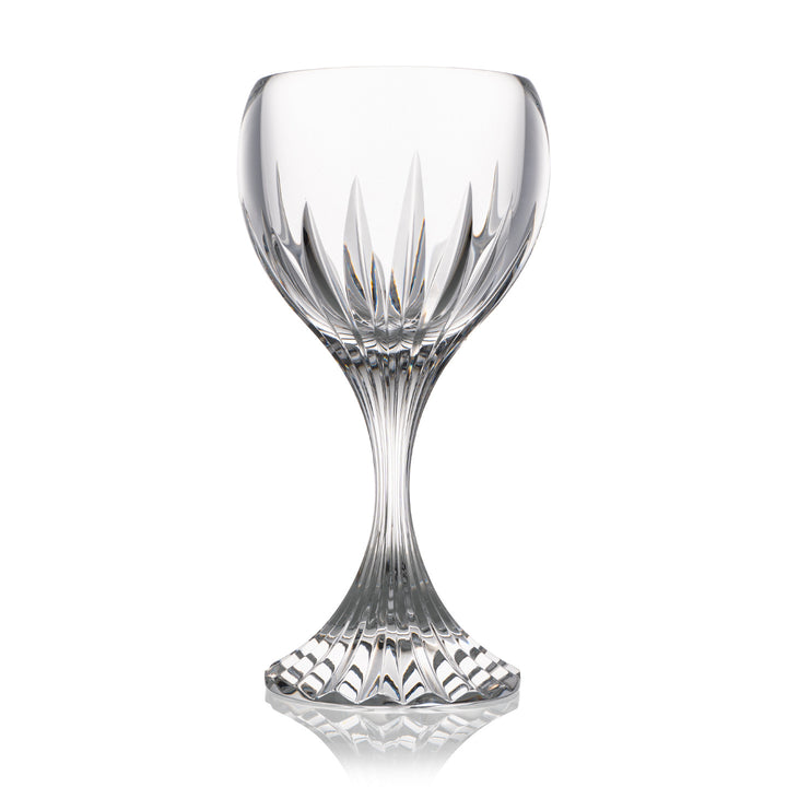 Tall Stem Cut Crystal Wine Goblet with Faceted Stem Bowlift