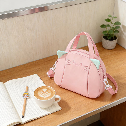 Playful Cat Motif Shoulder Bag Bowlift