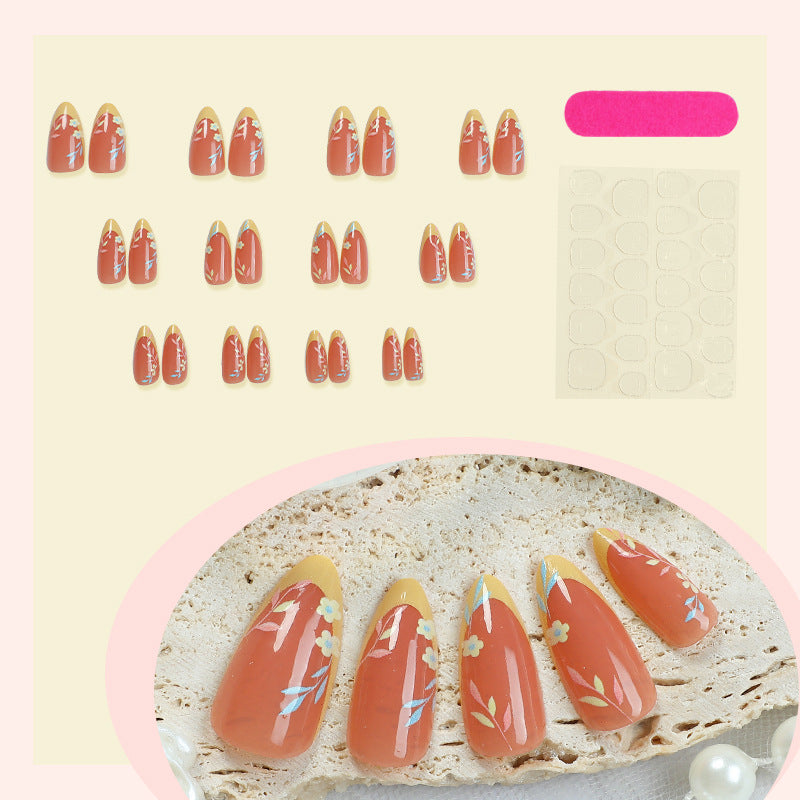 Decorative Press-On Nail Set with Floral and Elegant Design Bowlift