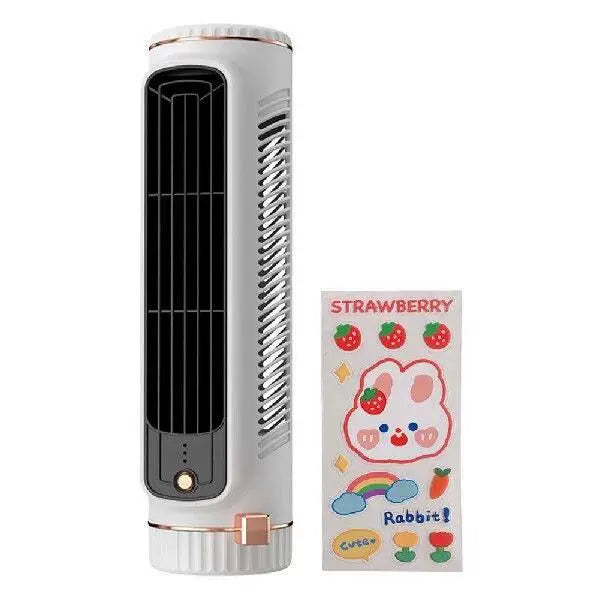 Unisex one-size compact rechargeable personal cooling stand fan with adjustable vertical louvers, multi-speed USB charging and decorative sticker set Bowlift