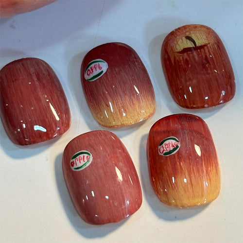 Artistic Press-On Nail Set with Unique Apple Designs Bowlift