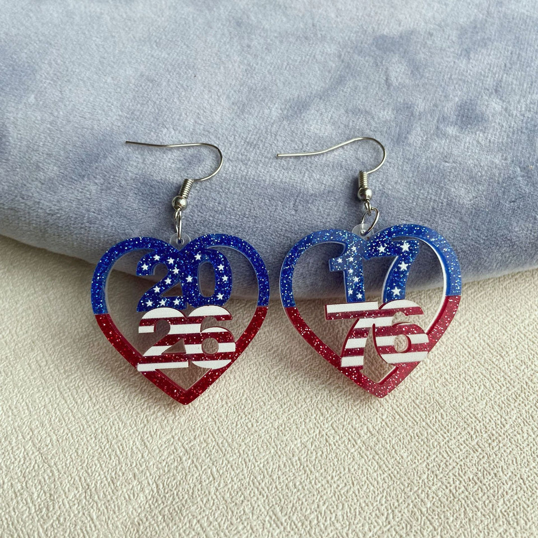 Women's dangling number earrings made of acrylic with glitter and star design and fish hook Bowlift