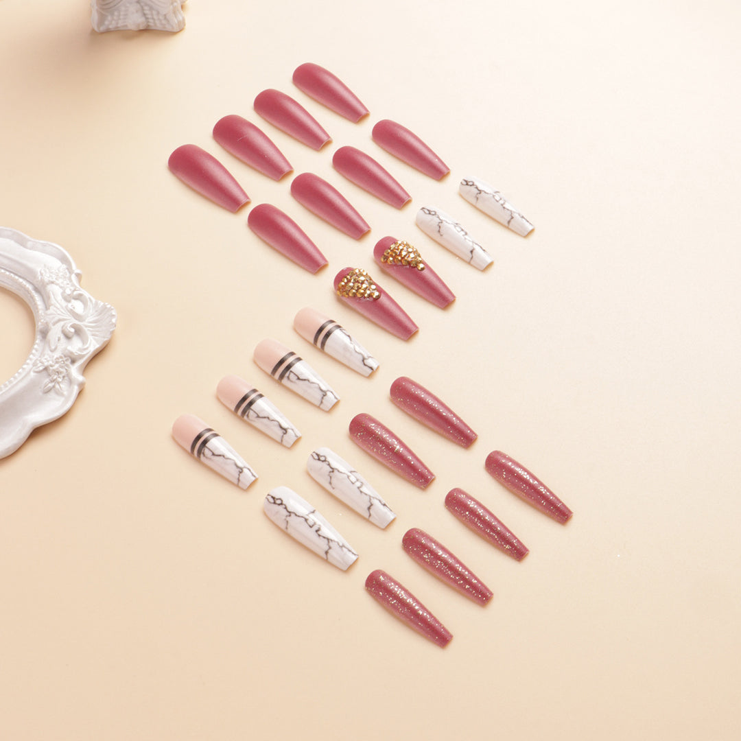 Elegant Marble Press-On Nail Art Set Bowlift
