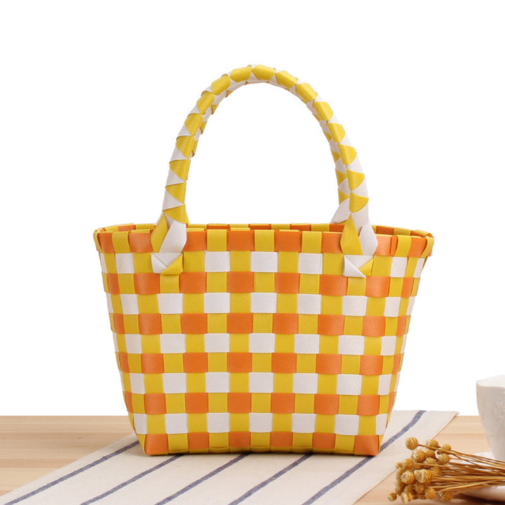Handbag made of woven material with a stylish check pattern Bowlift