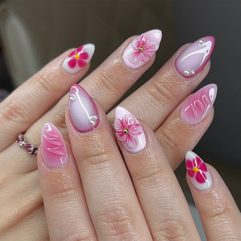Artistic Floral Stiletto Press-On Nails Set Bowlift