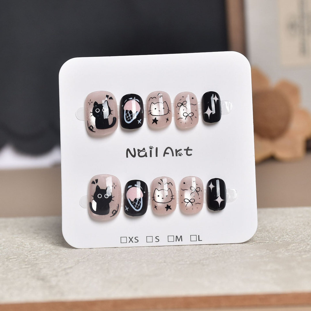 Artistic Star-Embellished Press-On Nail Set Bowlift