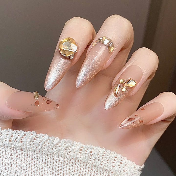 Glamorous Press-On Nail Set with Decorative Gemstone Accents Bowlift