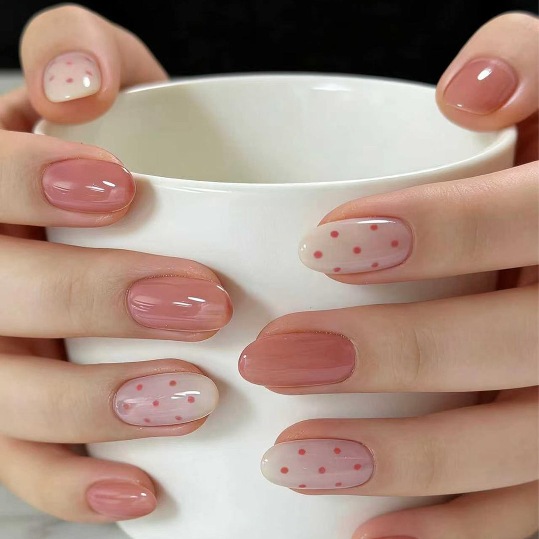 Artistic Nail Art with Delicate Dots and Gradient Bowlift