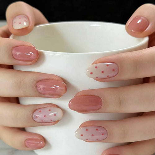 Artistic Nail Art with Delicate Dots and Gradient Bowlift