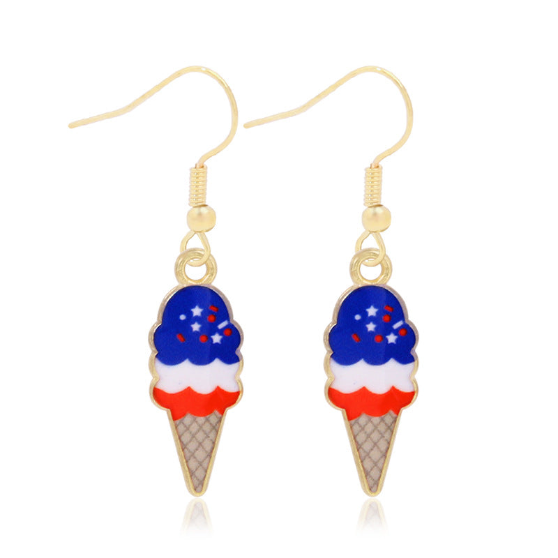 Women's star-shaped enamel earrings with USA flag motif and gold-plated fish Bowlift