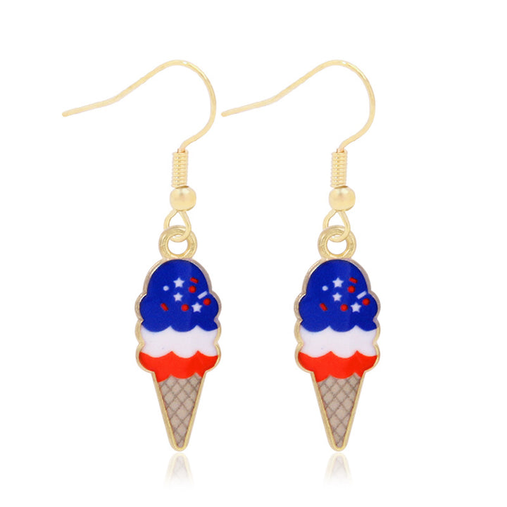 Women's star-shaped enamel earrings with USA flag motif and gold-plated fish Bowlift