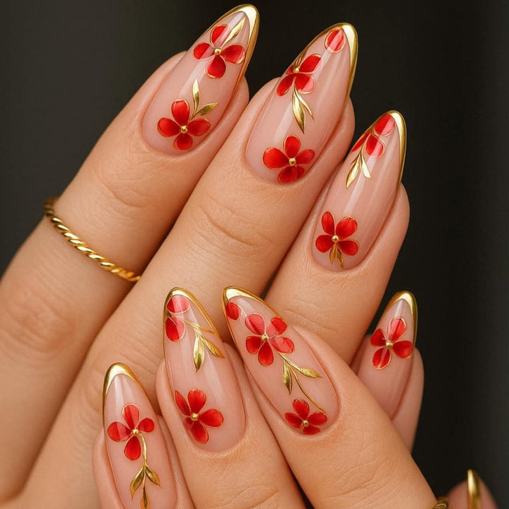 Elegant Floral Accent Stiletto Nail Art Extensions Bowlift 1789713324