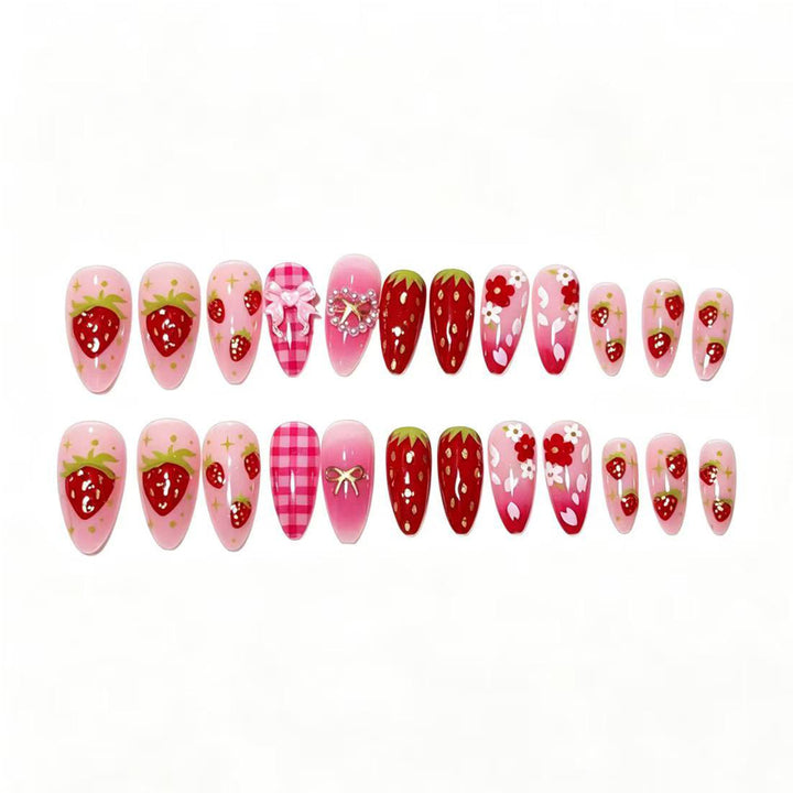 Strawberry-Themed Press-On Nail Art Set Bowlift
