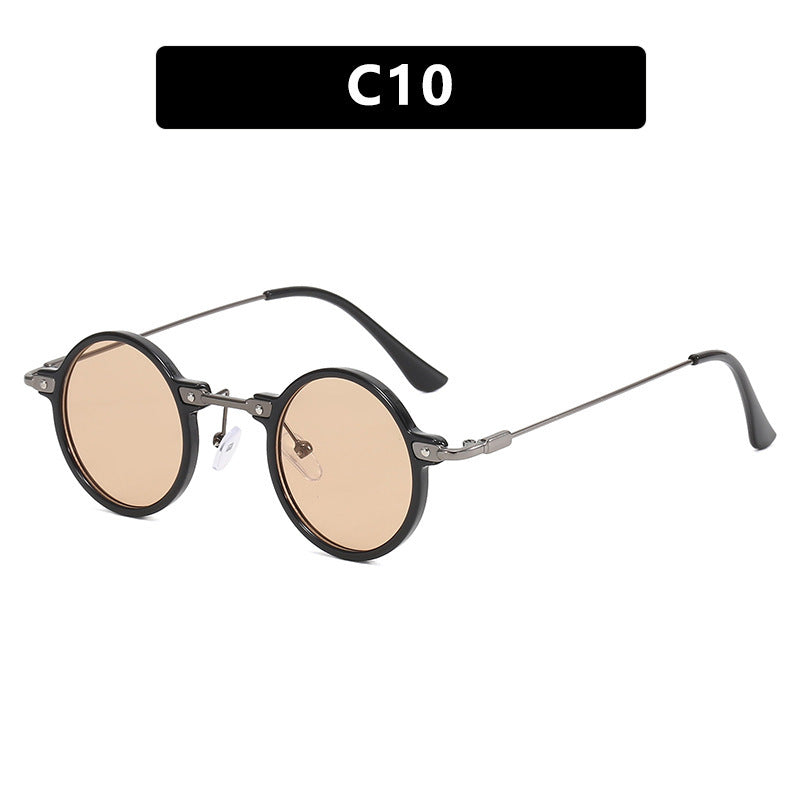 Women's round sunglasses with stylish metal frame and large blue lenses Bowlift