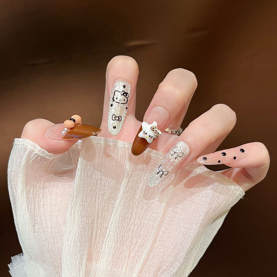 Artistic Gem-Accented Press-On Nail Extensions Bowlift