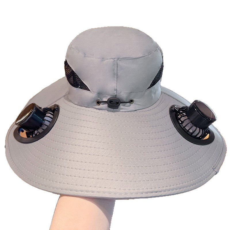Sunscreen hat with dual USB fans, breathable mesh and adjustable chin strap Bowlift